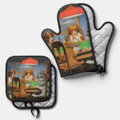 Dogs Playing Poker by Cassius Marcellus Coolidge's Ovenwant & Pannenlap Set (Voorkant / Achterkant)