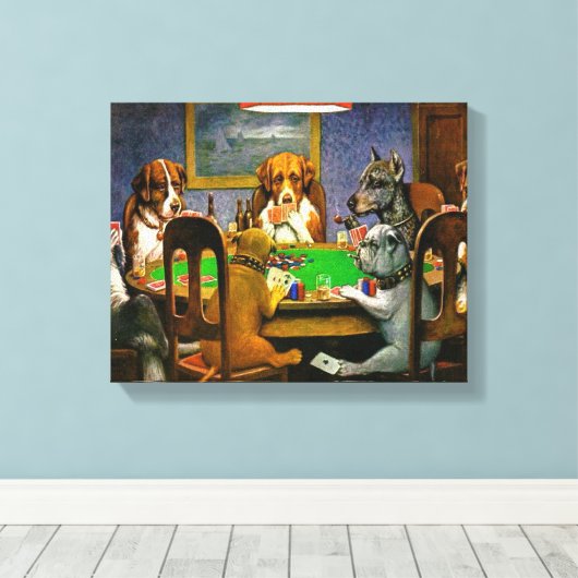 Dogs Playing Poker Canvas Afdruk (Insitu (Houten vloer))