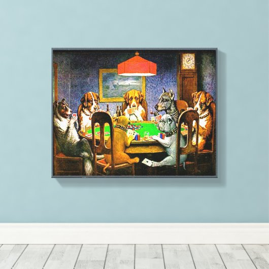 Dogs Playing Poker Canvas Afdruk (Insitu (Houten vloer))