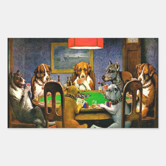 Dogs Playing Poker Rechthoekige Sticker (Voorkant)