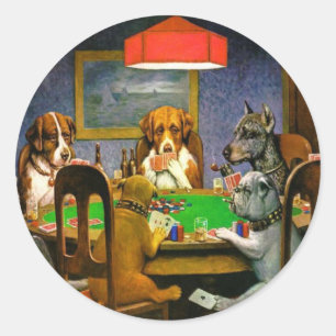 Dogs Playing Poker Ronde Sticker