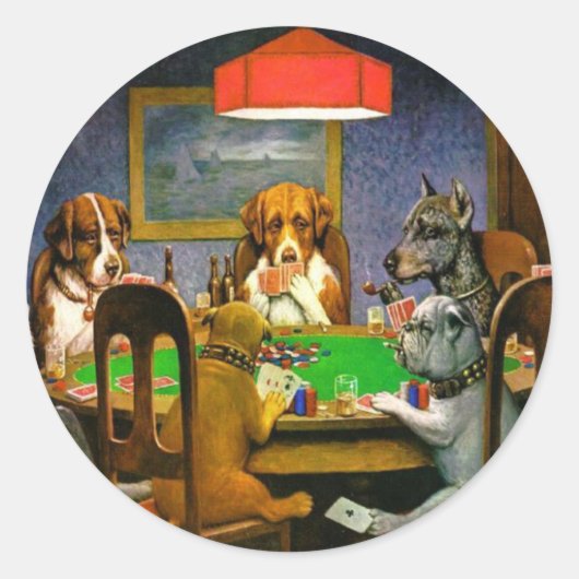 Dogs Playing Poker Ronde Sticker (Voorkant)
