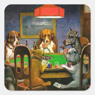 Dogs Playing Poker Vierkante Sticker
