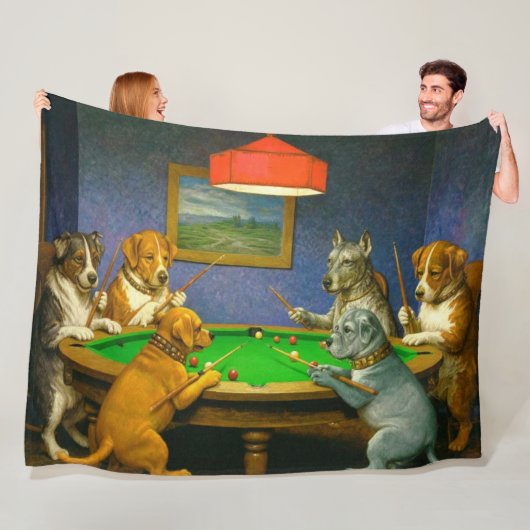Dogs Playing Snooker Billiards Fun Spoof Fleece Deken (In situ)