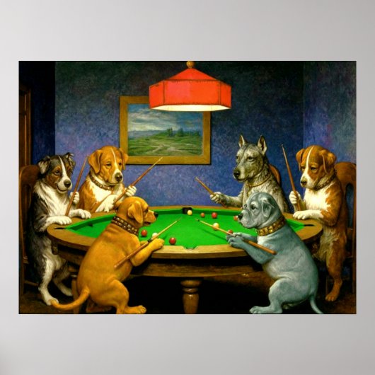 Dogs Playing Snooker Billiards Fun Spoof Poster (Voorkant)