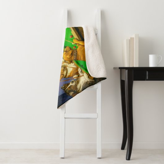 Dogs Playing Snooker Billiards Fun Spoof Sherpa Deken (In situ)