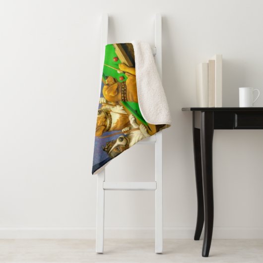 Dogs Playing Snooker Billiards Fun Spoof Sherpa Deken (In situ)