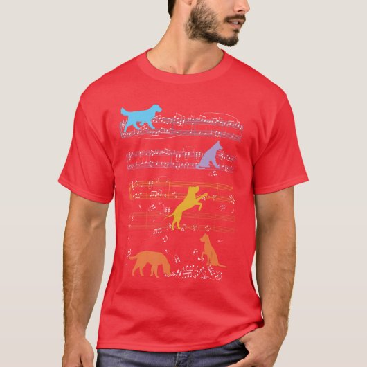 Dogs Playing With Sheet Music Notes Musiceacher vi T-shirt (Voorkant)