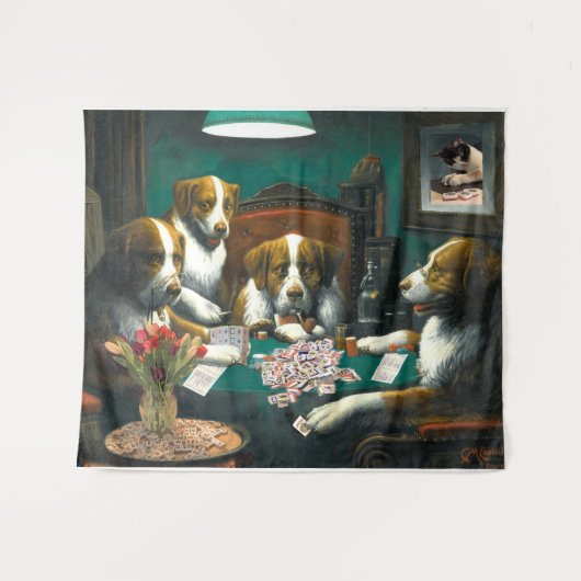 Dogs Plays Mah Jongg Tapestry Wandkleed (Voorkant (horizontaal))