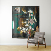 Dogs Plays Mah Jongg Tapestry Wandkleed (In situ)