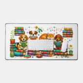 Dogs Reading Books Cozy Library Scene Bureaumat (Keyboard & Muis)