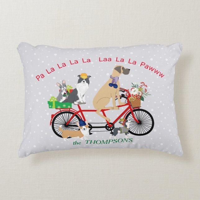 Dogs Riding Bicycle Cadeaus mandje kerstmis Accent Kussen (Voorkant)