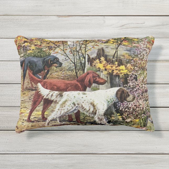  Dogs Setter Trio Outdoor Accent Pillow Buitenkussen (Voorkant)