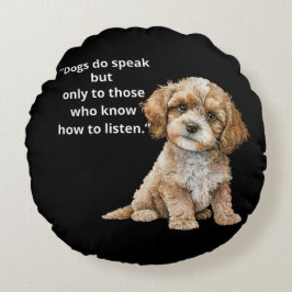 Dogs Speak Soulful Puppy Round Throw Pillow Rond Kussen