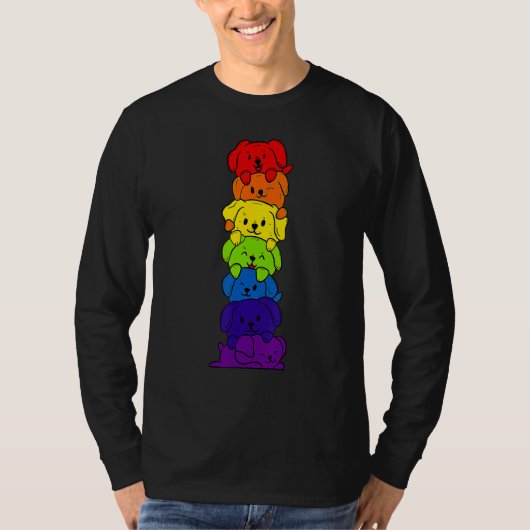 Dogs Stack Rainbow LGBT Gay Les Trans Pride Pet T-shirt (Voorkant)