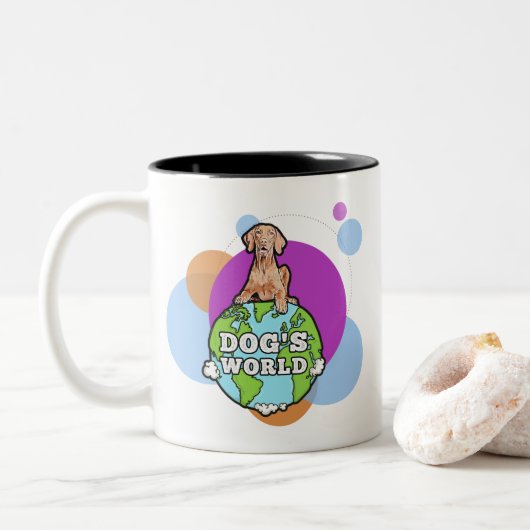 Dog's wereld met cirkels tweekleurige koffiemok (Met donut)