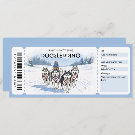 Dogsledding Gift Certificate Kaart (Voorkant / Achterkant)