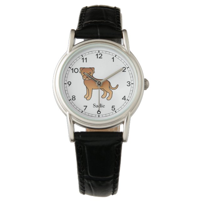 Dogue De Bordeaux Cute Cartoon Dog & Name Horloge (Voorkant)