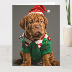 Dogue de Bordeaux Elf Puppy Kerst Kaart