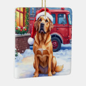 Dogue de Bordeaux Firefighter Station Santa Hat Keramisch Ornament (Rechts)