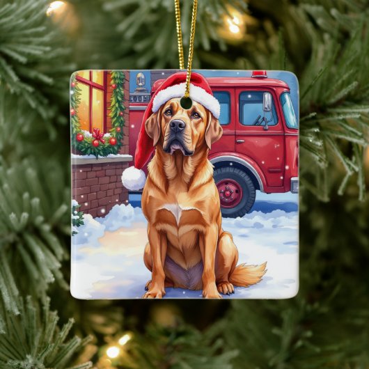 Dogue de Bordeaux Firefighter Station Santa Hat Keramisch Ornament (Boom)