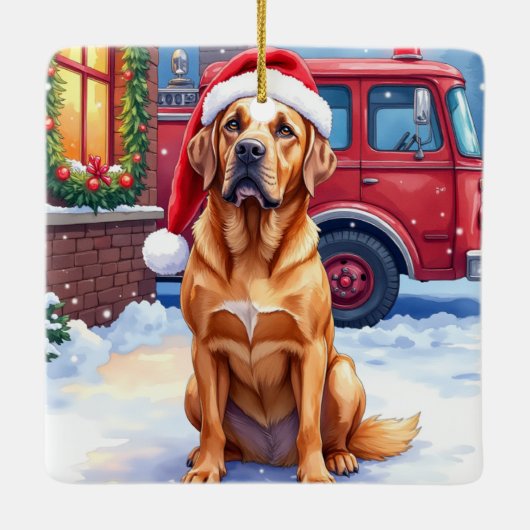 Dogue de Bordeaux Firefighter Station Santa Hat Keramisch Ornament (Achterkant)