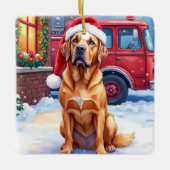 Dogue de Bordeaux Firefighter Station Santa Hat Keramisch Ornament (Voorkant)