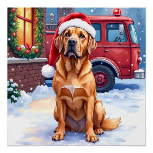 Dogue de Bordeaux Firefighter Station Santa Hat Perfect Poster (Voorkant)
