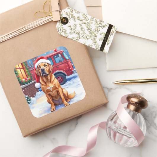 Dogue de Bordeaux Firefighter Station Santa Hat Vierkante Sticker (Geschenken)