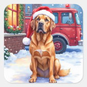 Dogue de Bordeaux Firefighter Station Santa Hat Vierkante Sticker (Voorkant)