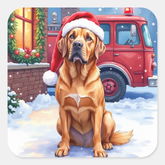 Dogue de Bordeaux Firefighter Station Santa Hat Vierkante Sticker (Voorkant)