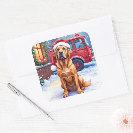 Dogue de Bordeaux Firefighter Station Santa Hat Vierkante Sticker (Envelop)
