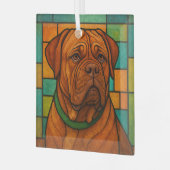 Dogue de Bordeaux "Glas in lood" Glas Ornament (Voorkant links)