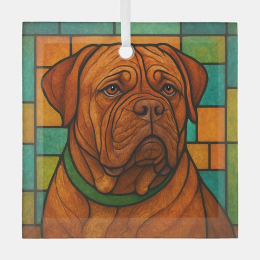 Dogue de Bordeaux "Glas in lood" Glas Ornament (Voorkant)