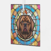 Dogue de Bordeaux "Glas in lood" Glas Ornament (Voorkant links)