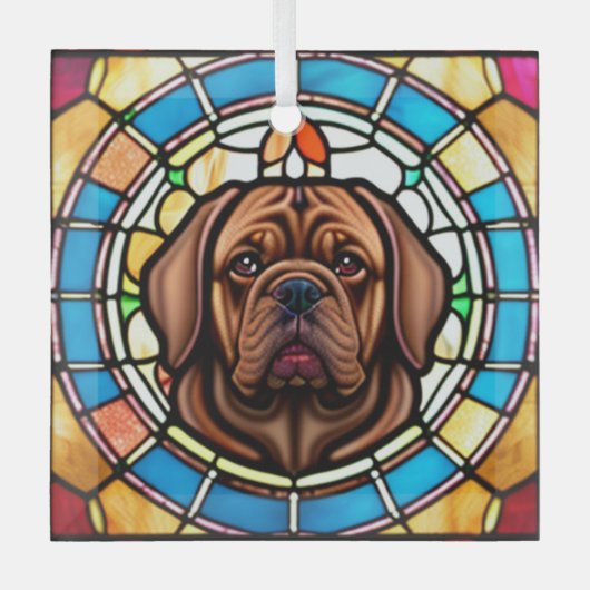 Dogue de Bordeaux "Glas in lood" Glas Ornament (Voorkant)
