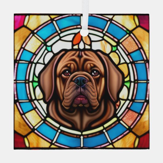 Dogue de Bordeaux "Glas in lood" Glas Ornament (Achterkant)