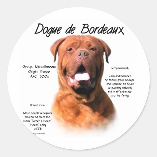 Dogue de Bordeaux History Design Ronde Sticker (Voorkant)