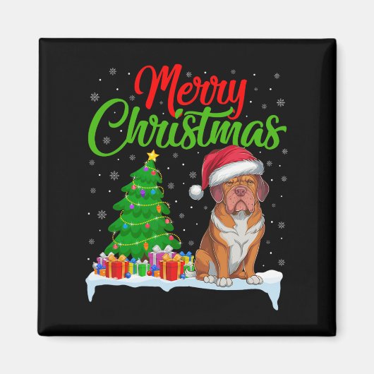Dogue De Bordeaux Hond Kerstboom Lights Xmas D Magneet (Voorkant)