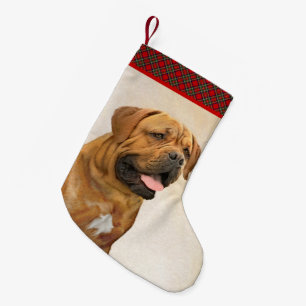 Dogue de Bordeaux Painting - Cute Original Dog Art Kleine Kerstsok