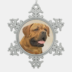 Dogue de Bordeaux Painting - Cute Original Dog Art Tin Sneeuwvlok Ornament