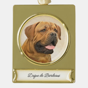Dogue de Bordeaux Painting - Cute Original Dog Art Verguld Banner Ornament