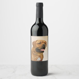 Dogue de Bordeaux Painting - Cute Original Dog Art Wijn Etiket