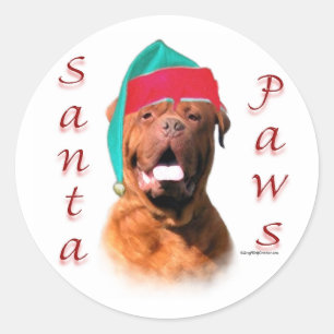 Dogue de Bordeaux Santa Paws Ronde Sticker