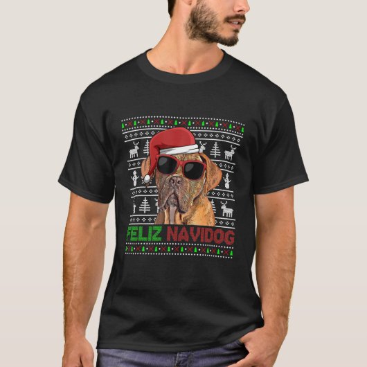 Dogues De Bordeaux Dog Feliz Navidog Funny Christm T-shirt (Voorkant)