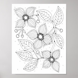 Dogwood Bloem Gem Kleurplaat Art Poster