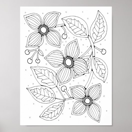 Dogwood Bloem Gem Kleurplaat Art Poster (Voorkant)