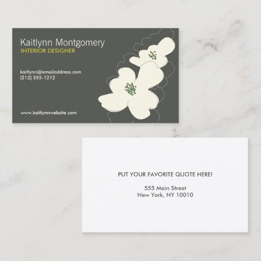 DOGWOOD BLOESEMS IVOOR/GRIJS VISITEKAARTJE (Voorkant / Achterkant)