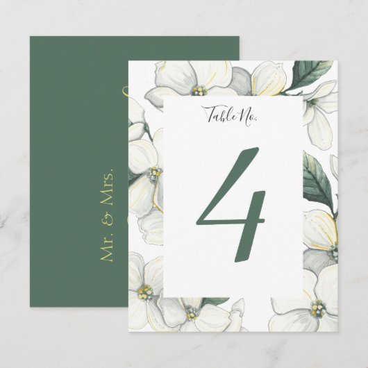 Dogwood Bloom Wedding Table Number Card Kaart (Voorkant / Achterkant)