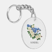 Dogwood Flower and Blue Jay Bird Sleutelhanger (Voorkant Links)